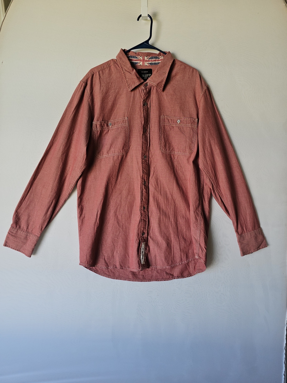 Riff Stars Button-Down Shirt, Size XL, Red/Pink with Union Jack Detail